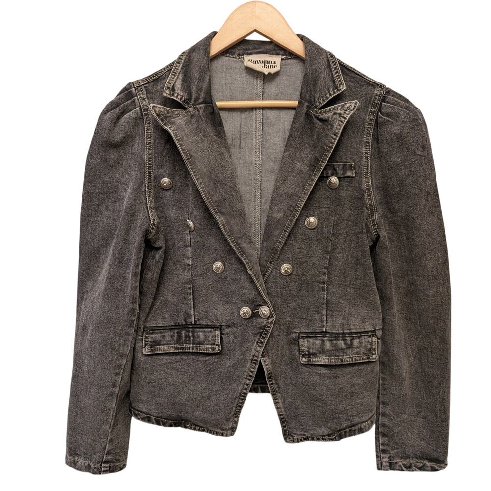 Savanna Jane Western Puffy Sleeve Denim Jacket Double Breasted Rodeo Country